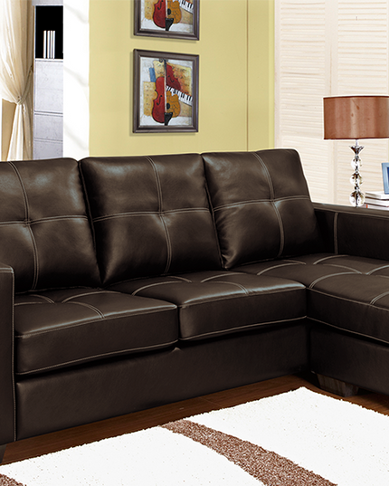 Bonded Leather Sectional with Contrast Stitching