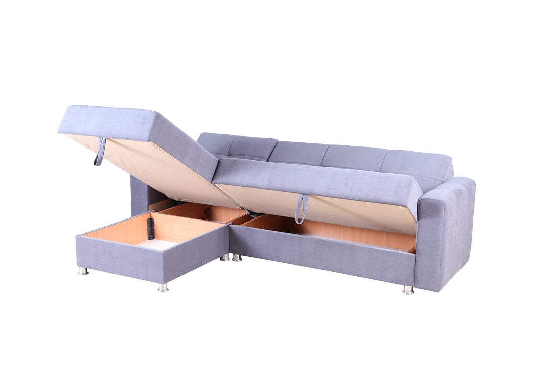 Soft Grey Fabric Sofabed Sectional with Storage