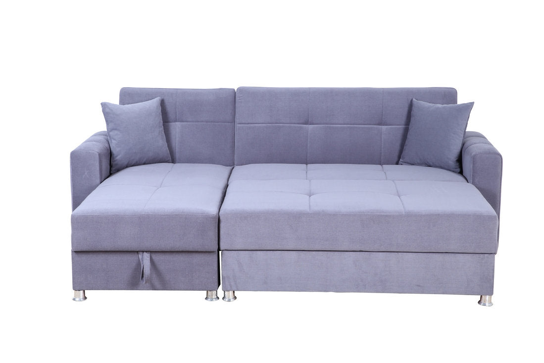 Soft Grey Fabric Sofabed Sectional with Storage