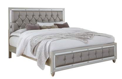 Silver with Mirror and Button Tufting Finish Bedroom Set (Bed, Dresser, Chest, Nightstand)