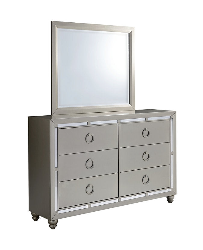 Silver with Mirror and Button Tufting Finish Bedroom Set (Bed, Dresser, Chest, Nightstand)