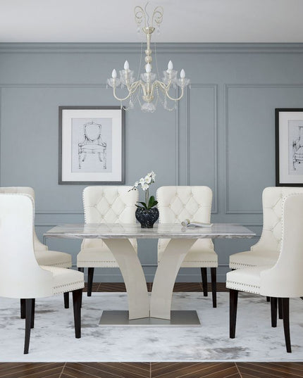 Faux Marble Dining Set with Velvet Chairs