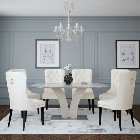 Faux Marble Dining Set with Velvet Chairs