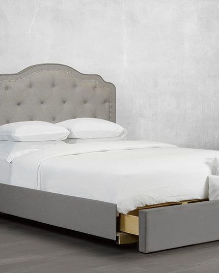 Custom Bevelled-Edge Tufted Bed with Drawer