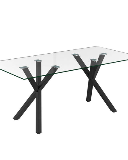 Geometric Glass Table Dining Set with Grey Velvet Chairs
