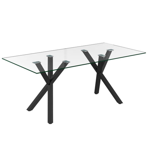 Geometric Glass Table Dining Set with Grey Velvet Chairs