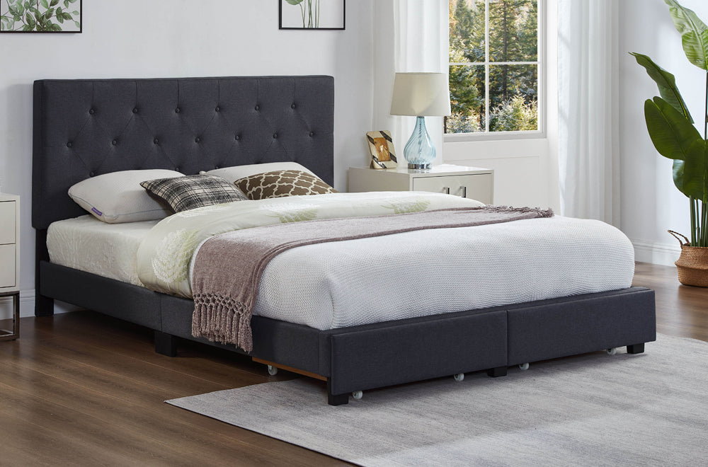 Button Tufted Storage Platform Bed