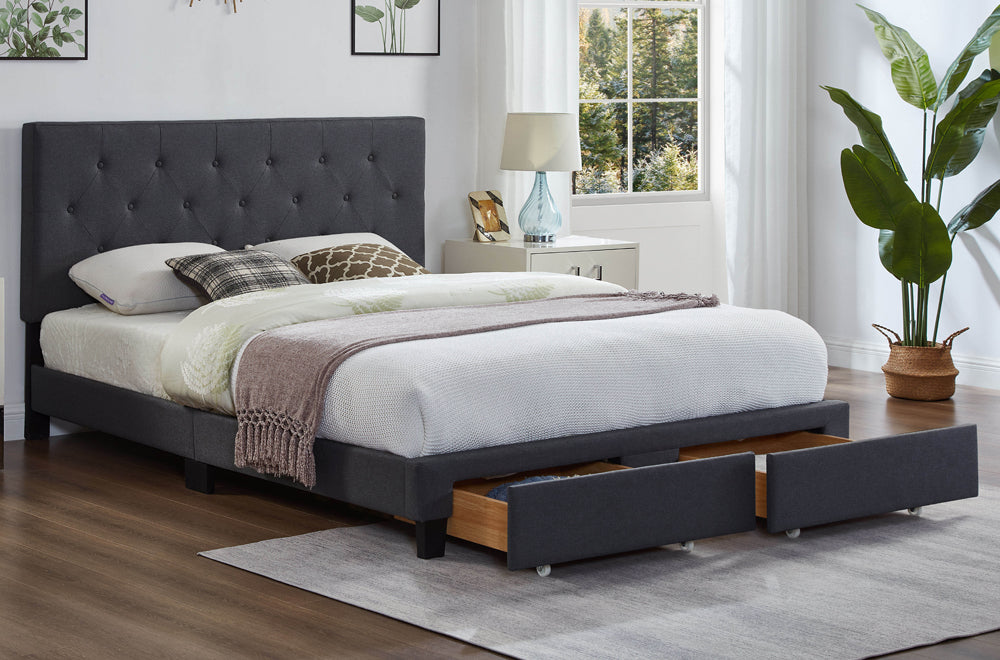 Button Tufted Storage Platform Bed with Adjustable Headboard