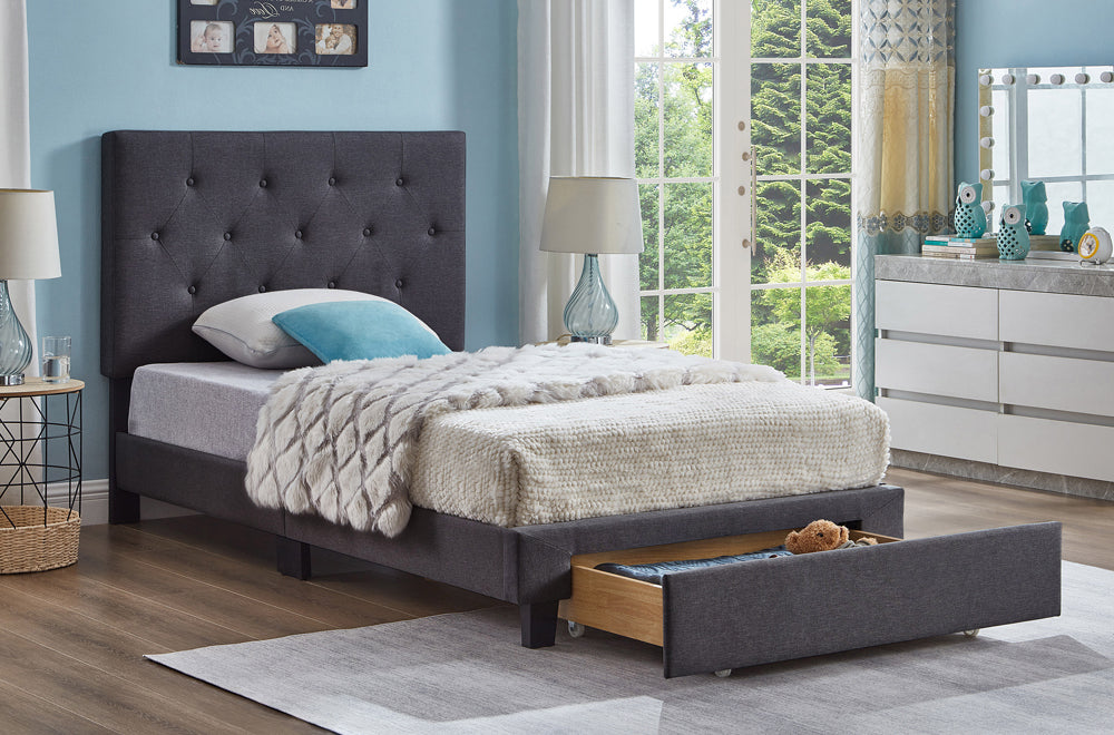 Button Tufted Storage Platform Bed