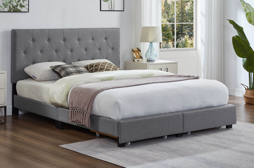 Button Tufted Storage Platform Bed