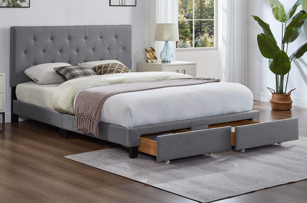 Button Tufted Storage Platform Bed