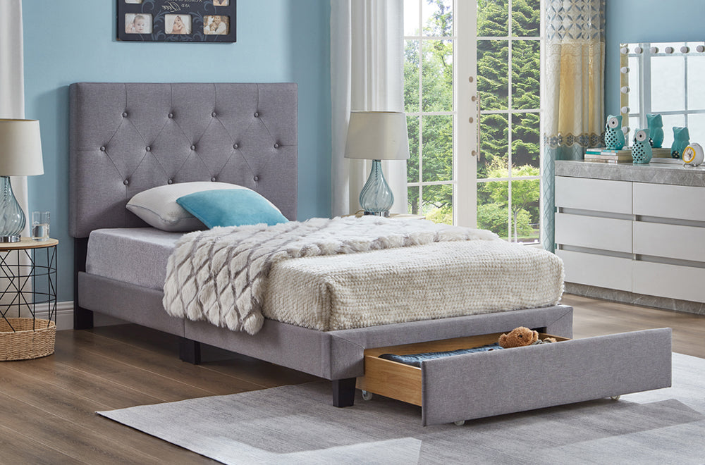 Button Tufted Storage Platform Bed