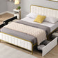 Metal Frame Storage Platform Bed with Velvet Panelled Headboard