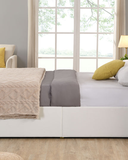 Metal Frame Storage Platform Bed with Velvet Panelled Headboard