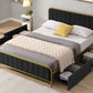 Metal Frame Storage Platform Bed with Velvet Panelled Headboard