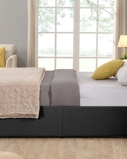 Metal Frame Storage Platform Bed with Velvet Panelled Headboard