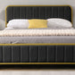 Metal Frame Storage Platform Bed with Velvet Panelled Headboard