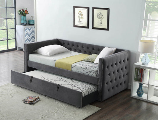 Grey Velvet Day Bed Trundle