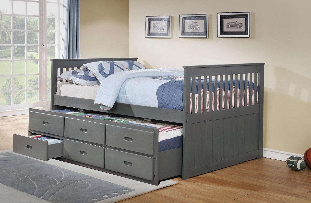 Wood Captain Day Bed Trundle with Storage and Footboard