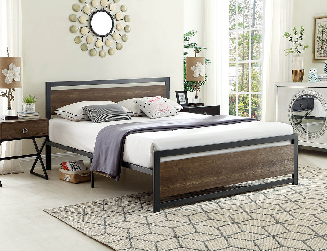 Wood Panel Bed with Steel Frame