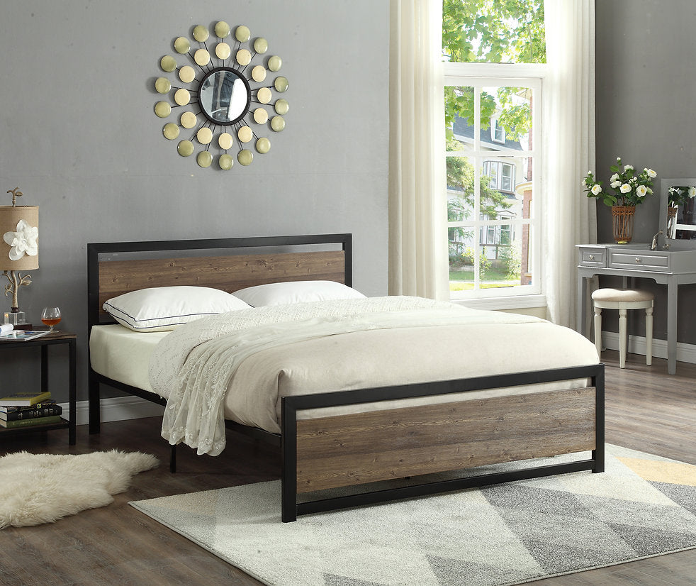 Wood Panel Bed with Steel Frame