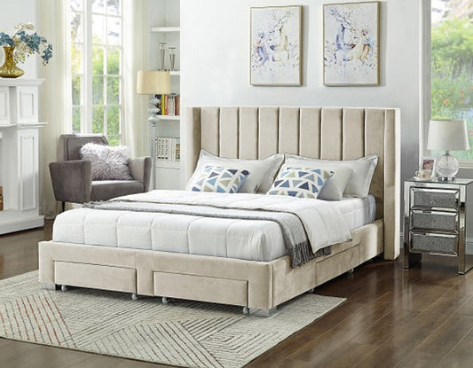 Vertical Tufted Velvet Storage Wing Bed