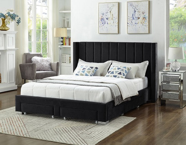 Vertical Tufted Velvet Storage Wing Bed