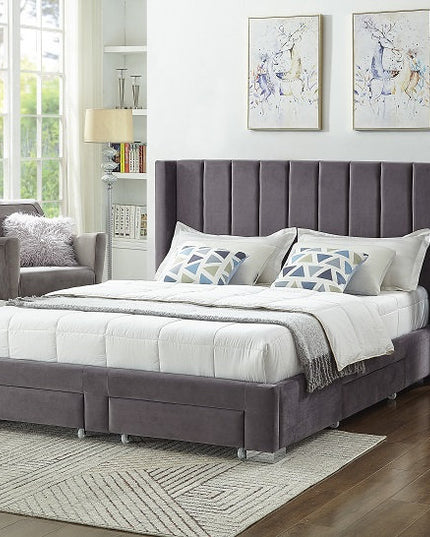 Vertical Tufted Velvet Storage Wing Bed