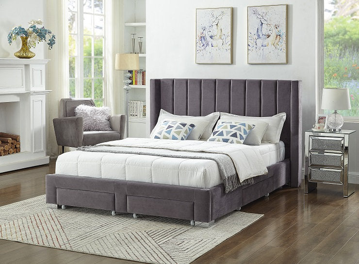 Vertical Tufted Velvet Storage Wing Bed