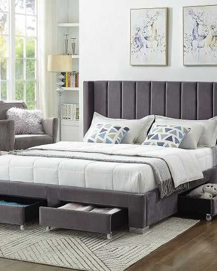 Vertical Tufted Velvet Storage Wing Bed