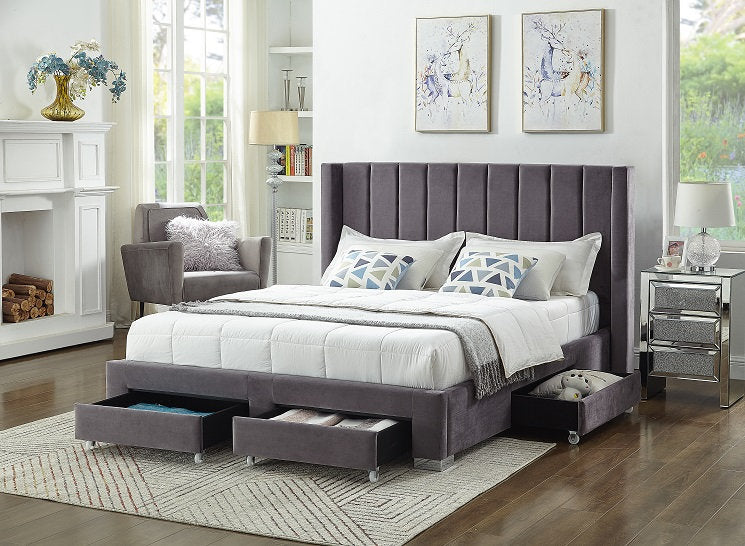 Vertical Tufted Velvet Storage Wing Bed