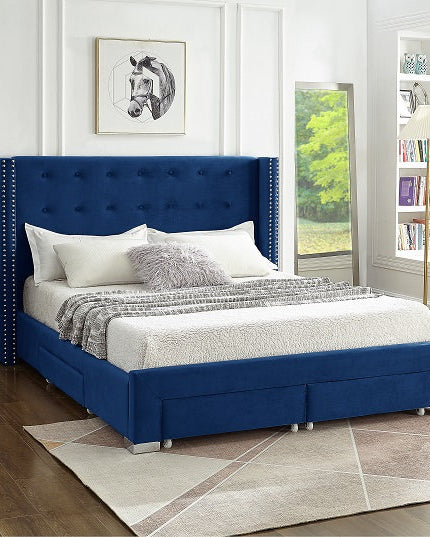 Velvet Tufted Storage Wing Bed