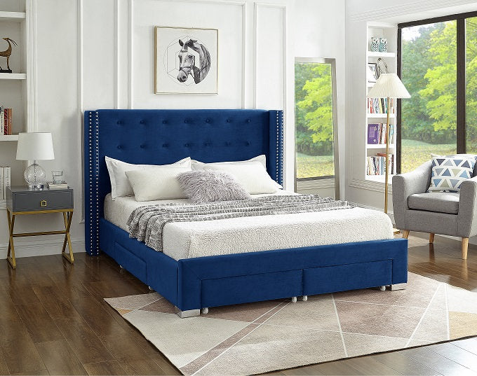 Velvet Tufted Storage Wing Bed