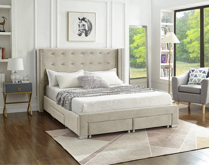 Velvet Tufted Storage Wing Bed