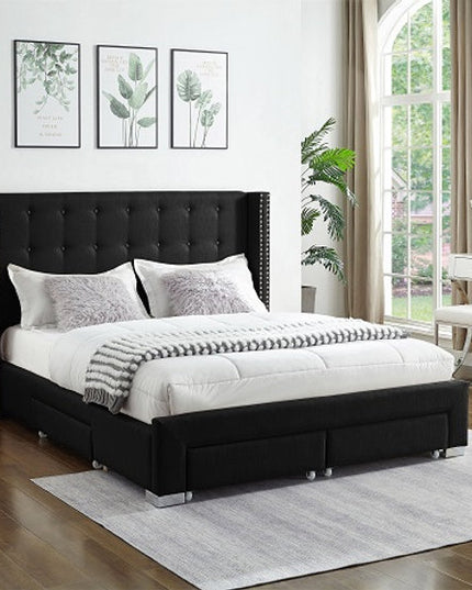 Fabric Tufted Storage Wing Bed