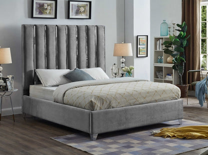 Velvet and Chrome Vertical Tufted Bed