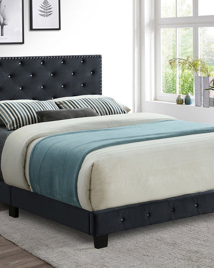 Velvet Tufted Bed with Rhinestones