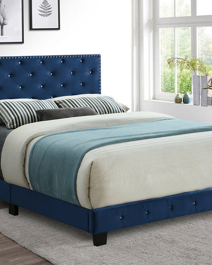 Velvet Tufted Bed with Rhinestones