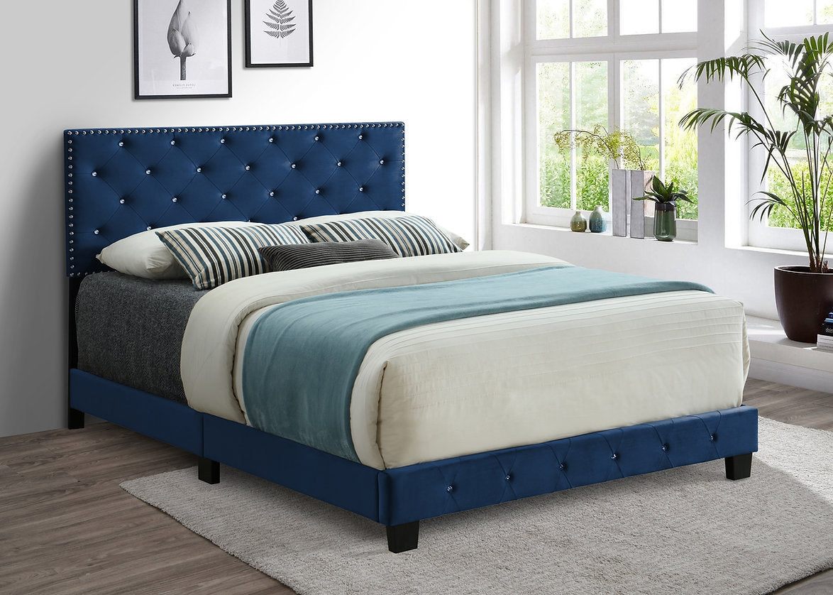 Velvet Tufted Bed with Rhinestones