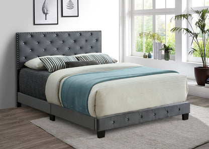 Velvet Tufted Bed with Rhinestones