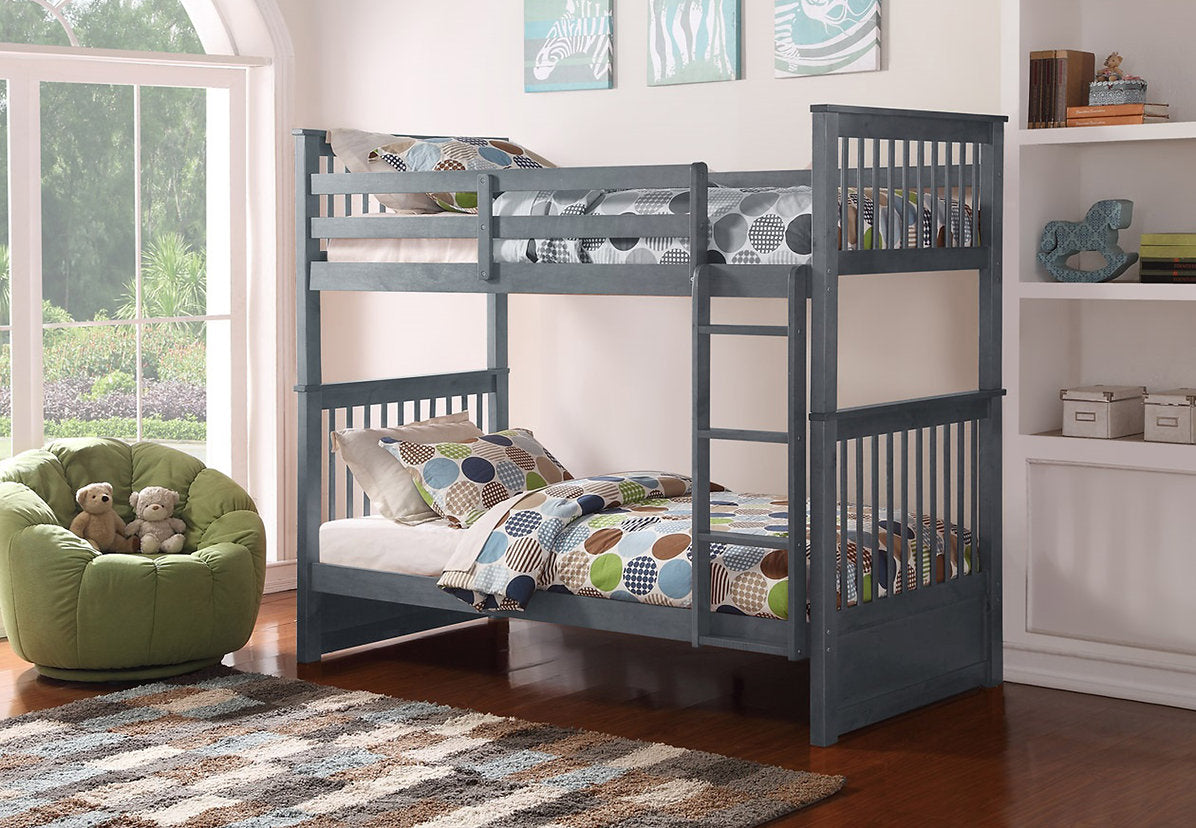 Horizontal Slats Wood Bunk Bed with Ladder