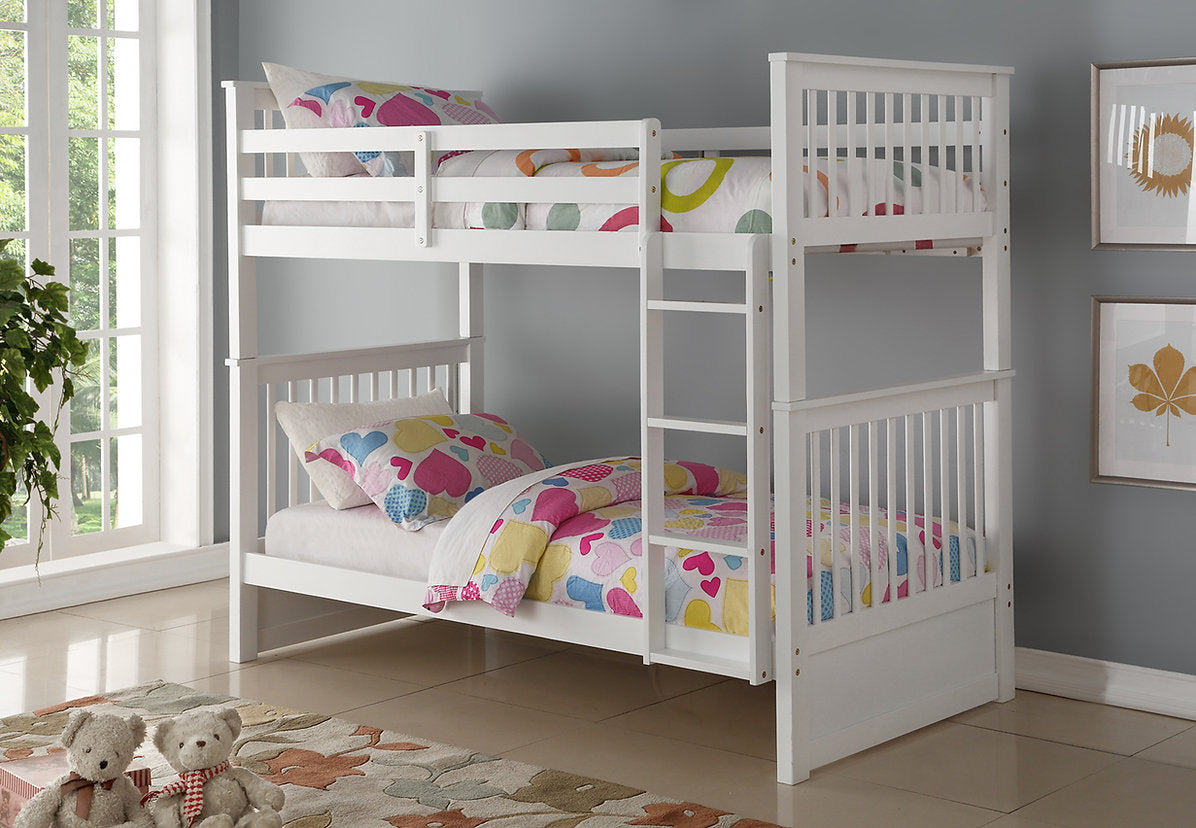 Horizontal Slats Wood Bunk Bed with Ladder