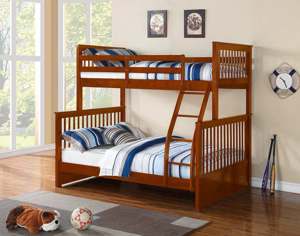 Horizontal Slats Wood Bunk Bed with Ladder