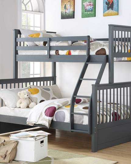 Horizontal Slats Wood Bunk Bed with Ladder