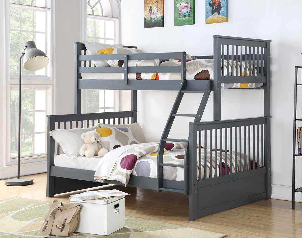 Horizontal Slats Wood Bunk Bed with Ladder