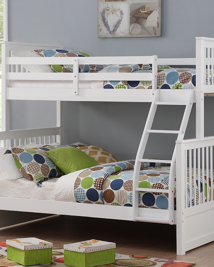 Horizontal Slats Wood Bunk Bed with Ladder