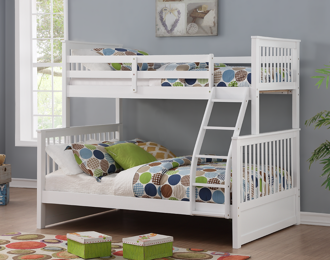 Horizontal Slats Wood Bunk Bed with Ladder