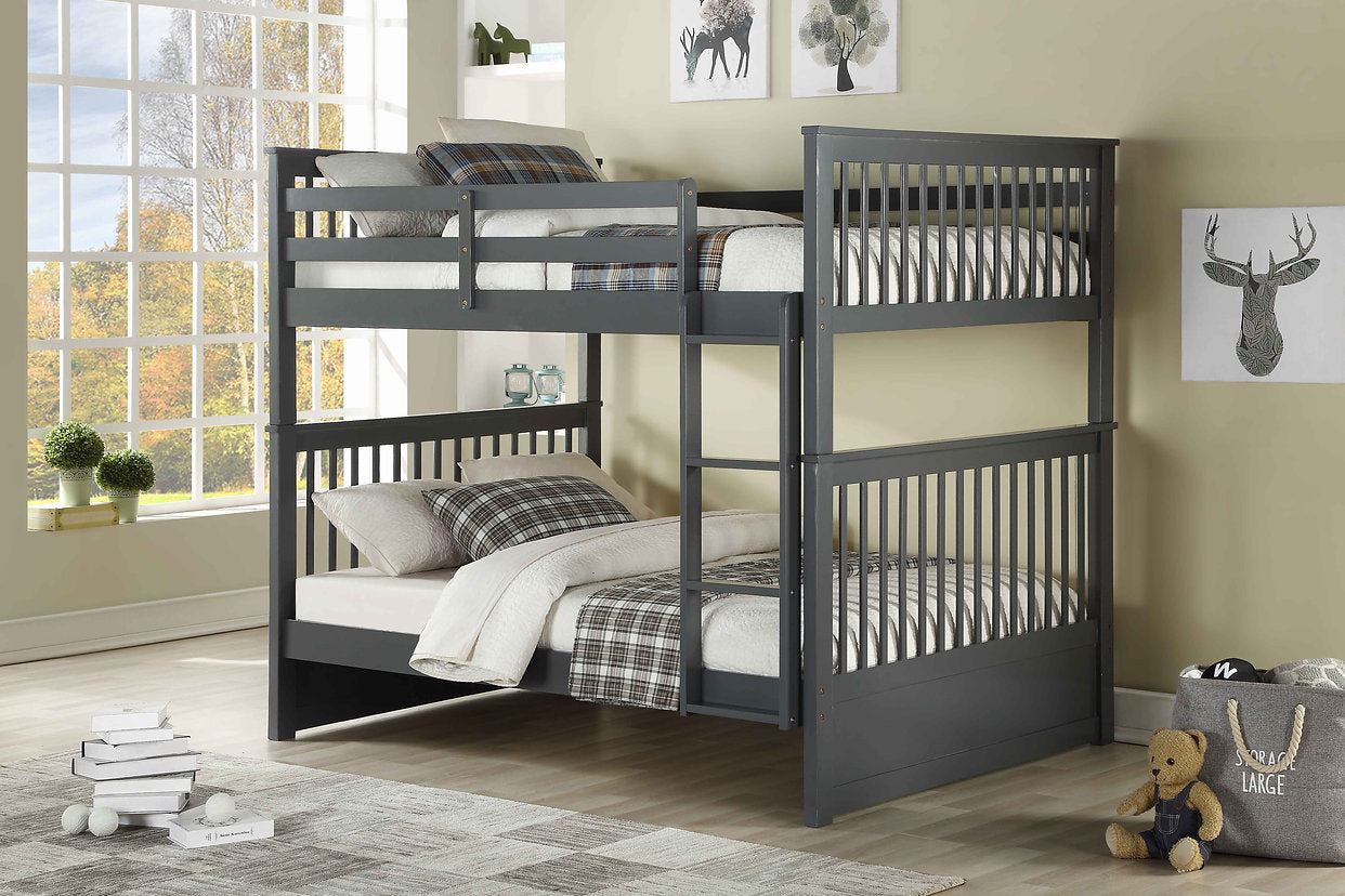 Horizontal Slats Wood Bunk Bed with Ladder