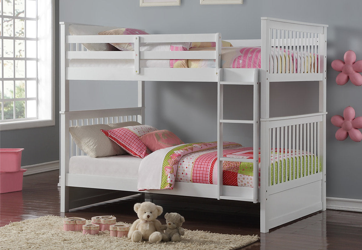 Horizontal Slats Wood Bunk Bed with Ladder