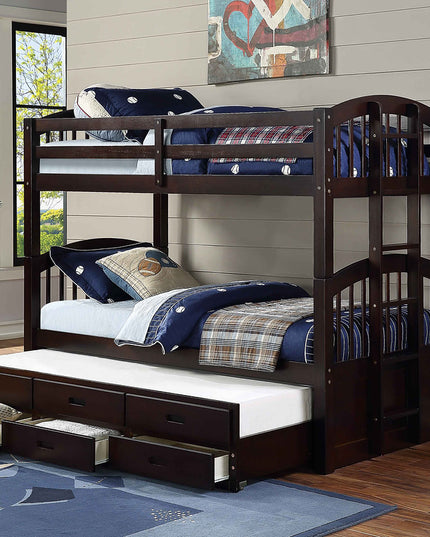 Horizontal Slats Wood Bunk Bed with Side Ladder, Trundle and Storage